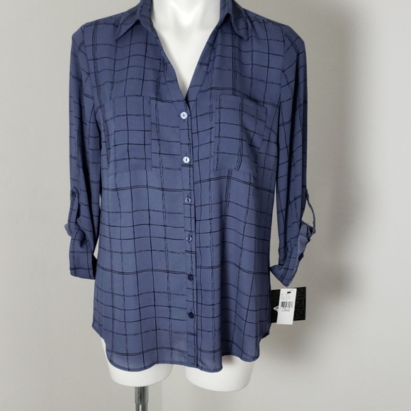 Iz Byer Tops - Iz Byer Button Down Blouse with Roll up Sleeves